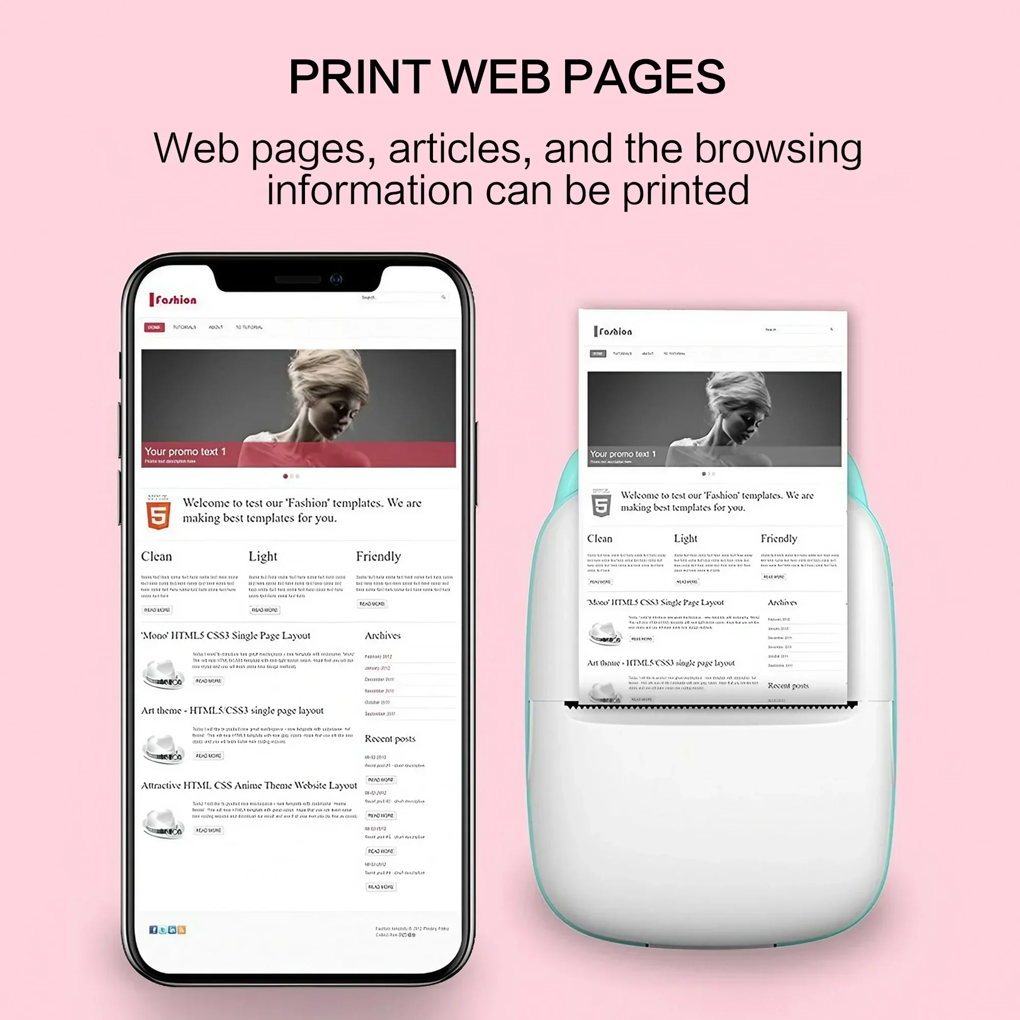 Bluetooth Thermal Printer No Ink Needed High Resolution 205 DPI Photo Label Memo Printer 3 Style Pocket Size