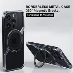 Luxury Metal 360° Rotating Magnetic Bracket Case For iPhone 15 14 16 Pro Max With Borderless Metal Cover For iPhone 15 ProMax