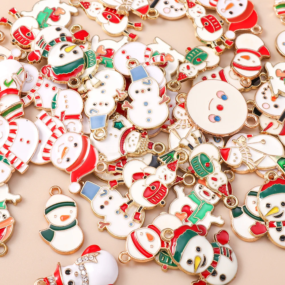 20 шт., микс, милые эмалированные рождественские подвески в виде снеговика, подвески для изготовления ювелирных изделий, новогодние серьги, шейные изделия, аксессуары для рукоделия