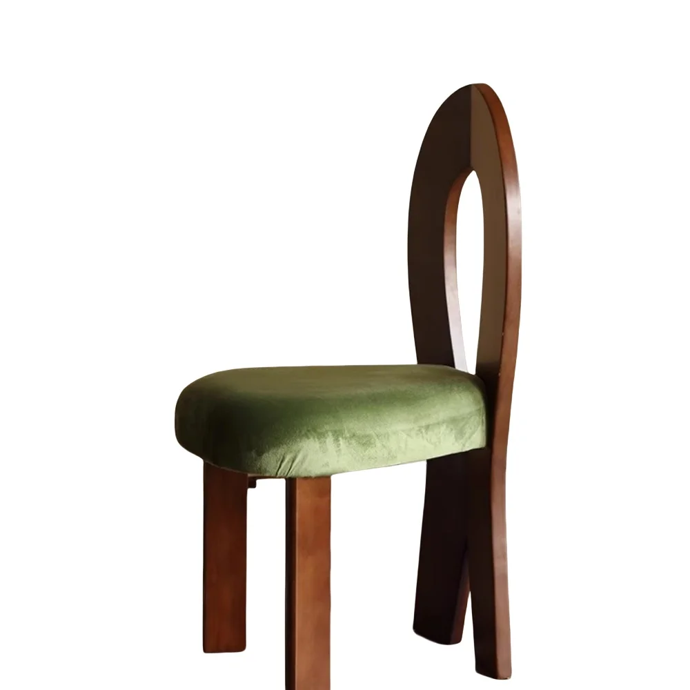 French Mid Century Solid Wood Upholstered Mermaid Design Bedroom Vanity Chair Luxury Home Dining