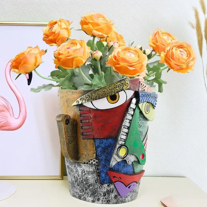 QX2E Artistic Abstract Face Planter Inspired Famous Artists Handcrafted With Drainage Hole For Plant Care Vibrant Indoor Outdoor