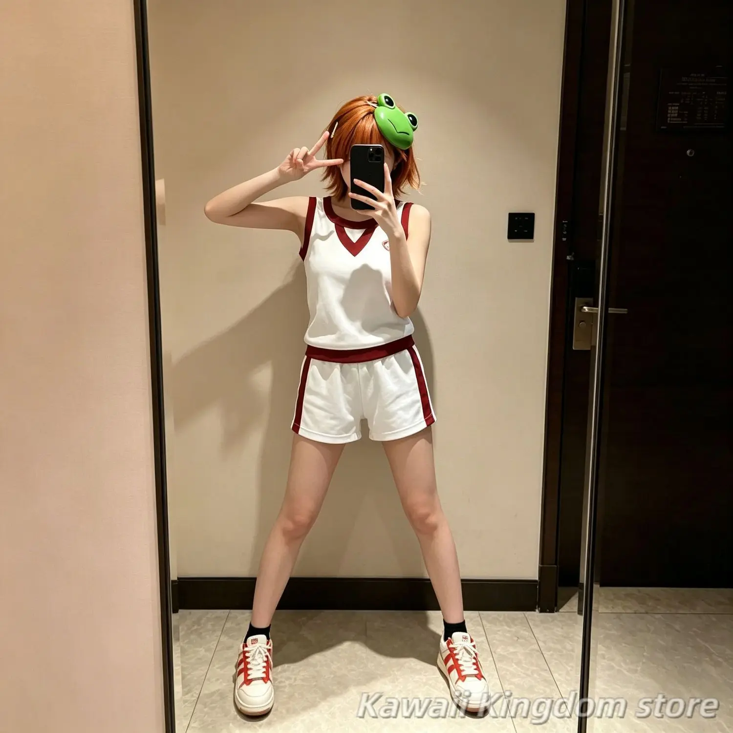 

Misaka Mikoto Cosplay Outfit Color Block Spliced Sleeveless White Top Shorts Gym Uniform Anime Cosplay Halloween