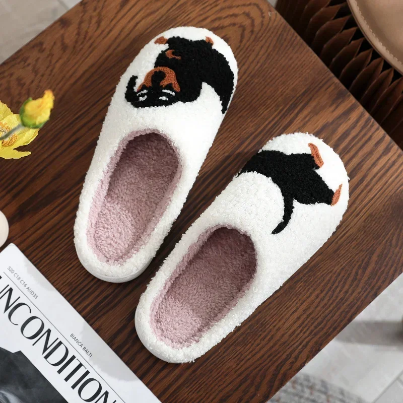 Women Warm Plush Home Cotton Slippers Women Winter Fur Cartoon Cute Indor Home Shoes Couples Casual Plush Comfortable Slippers