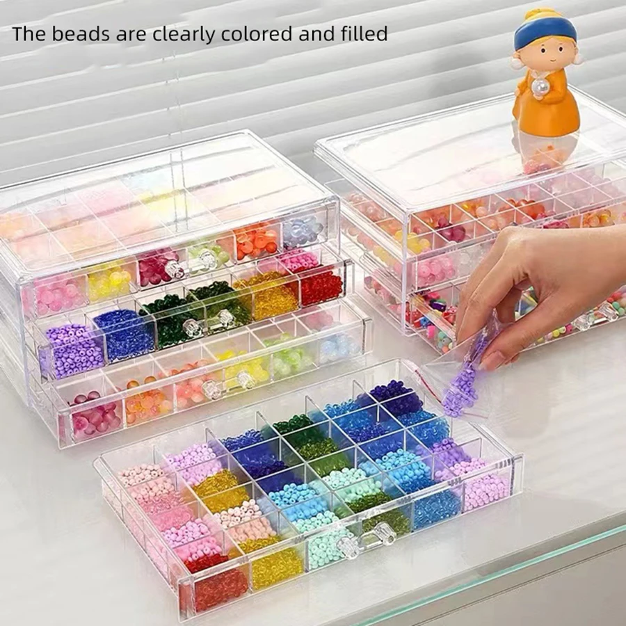 Beaded Storage Box Transparent 3-layer Sub-Grid Glass Beads DIY Jewelry Making Beads Display Sorting Box