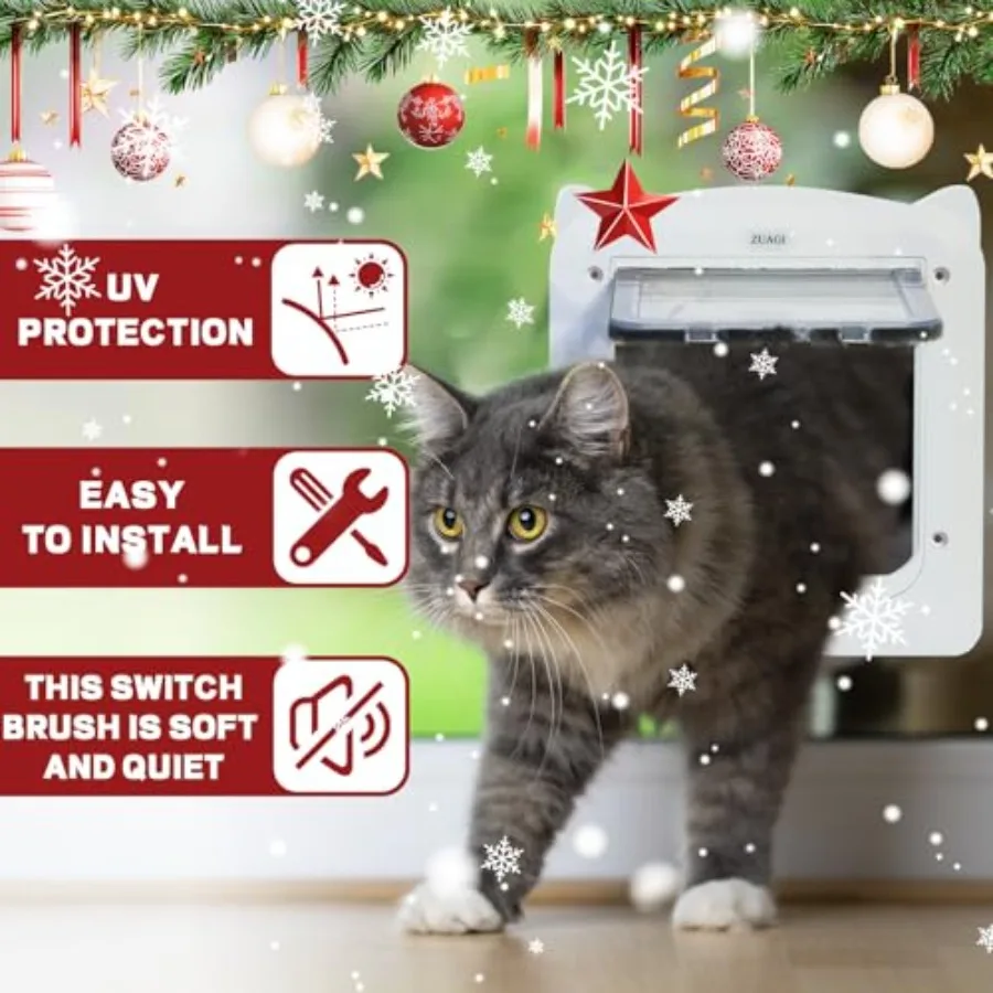 Porta magnetica per gatti interna esterna con chiusura a 4 vie Chiusura per porta per cani Dimensioni esterne 11,5x10,2 Dimensioni interne 7,5x7,1 Porta per gatti resistente alle intemperie