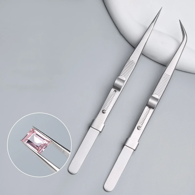 

2pcs 165mm Stainless Steel Jewelry Diamond Tweezers Non-slip Straight Curved Tips for Crafts Nail Design Tools Gem Pickup