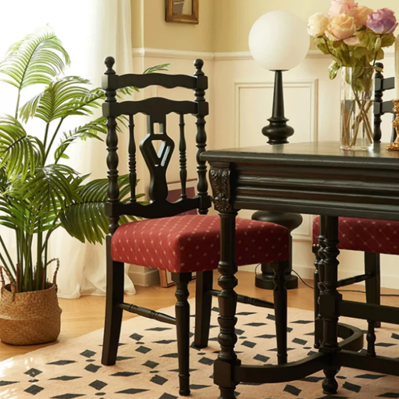 Solid wood home dining chair backrest antique French small apartment restaurant soft bag advanced