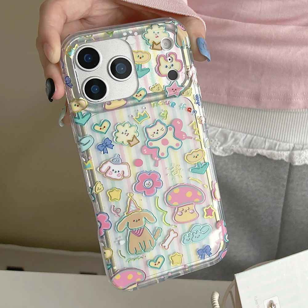 

Kawaii Funny Cartoon Puppy Laser Transparent Cute Funda Case for IPhone 16 15 14 17 Pro Max Shockproof Protective Girl Cover