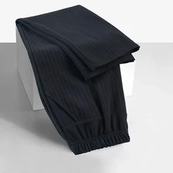 Spring Autumn Middle Aged Women Elastic Waist Casual Straight Pants Female Trousers Lady Stripe Pencil Pants Black Pants 5XL1833