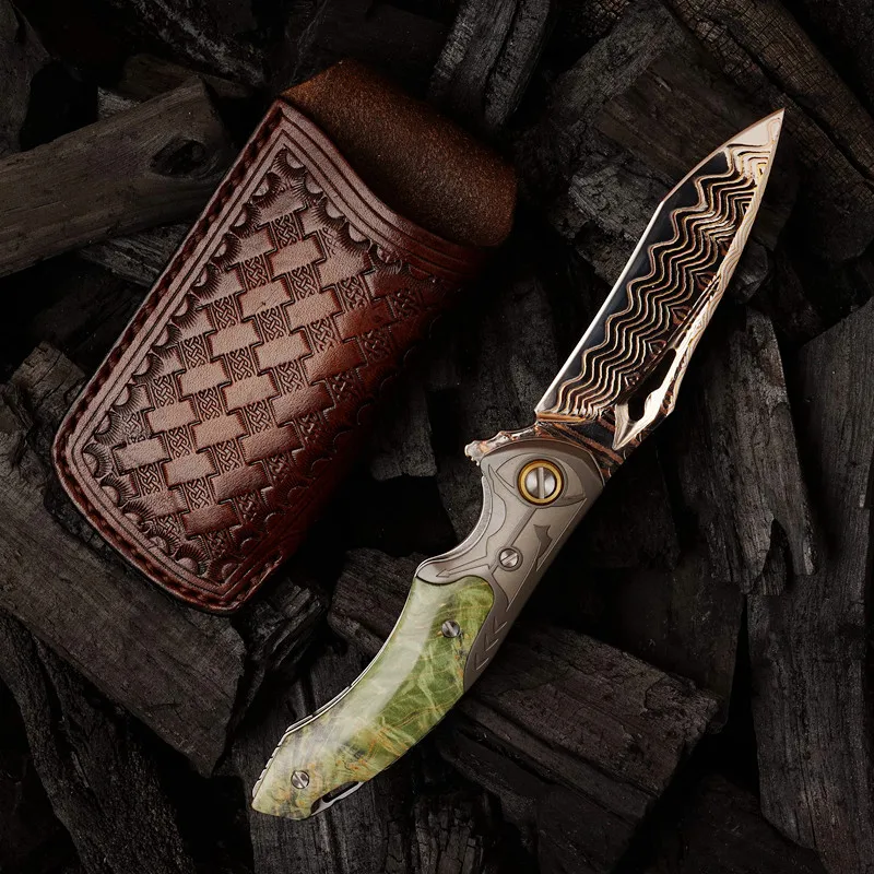 67-Layer Damascus Steel Folding Knife 