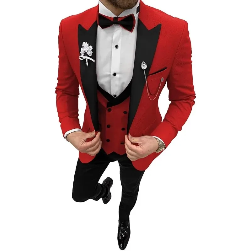 3 Piece Slim Fit Men\'s Tuxedo Suit Double Breasted Vest Wedding Suits for Men Party Prom Tuxedo Suit Set Blazer Vest Trousers