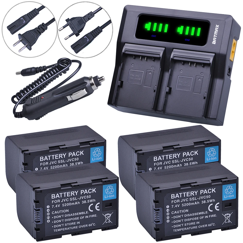 

Batmax 5200mAh SSL-JVC50 JVC50 Battery+LED Fast Dual Charger for JVC GY-HM600,GY-HM650,GY-LS300,GY-HMQ10