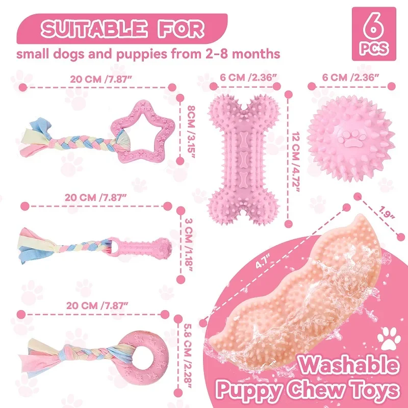 Juguetes para masticar perros para limpiar los dientes, hueso de goma suave rosa, bola divertida, Donut interactivo, juego de golosinas para perros pequeños y medianos, regalos para mascotas