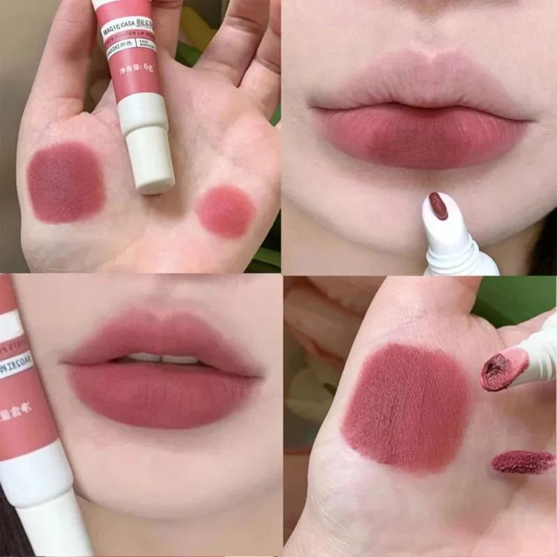 1Pcs Waterproof Highly Pigment Lip Glaze Moisturizing Tinted Red Lip Mud Soft Mate Lipstick Lip Gloss Lasting Color Rendering