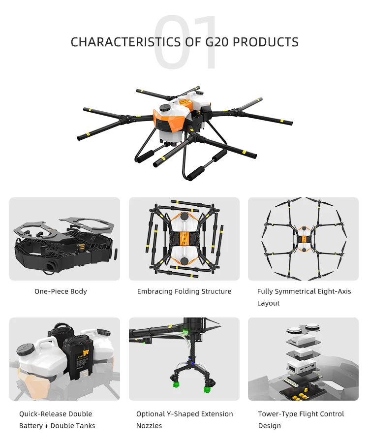 EFT G20-Q Professional farmer Quadcopter frame parti di droni per spruzzatore agricolo ad alta efficienza con doppio serbatoio smart plant tool