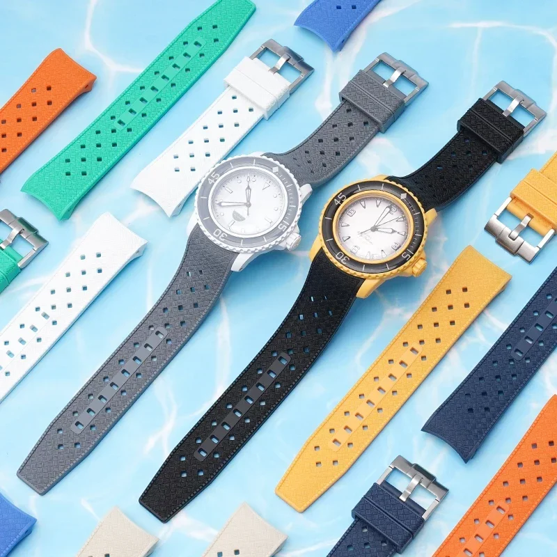 Curved End Strap for Swatch X Blancpain Five Ocean Men Women Waterproof Sport for Fifty Fathoms Liquid Silicone Watch Band 22mm