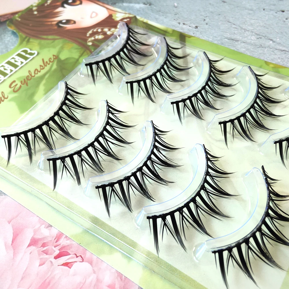 Manga Wimpers 5 Paar Wimpers 3d Natuurlijke Valse Wimpers Pluizige Zachte Kruis Piekerige Natuurlijke Wimper Extensie Make-Up Cosmetica Tools