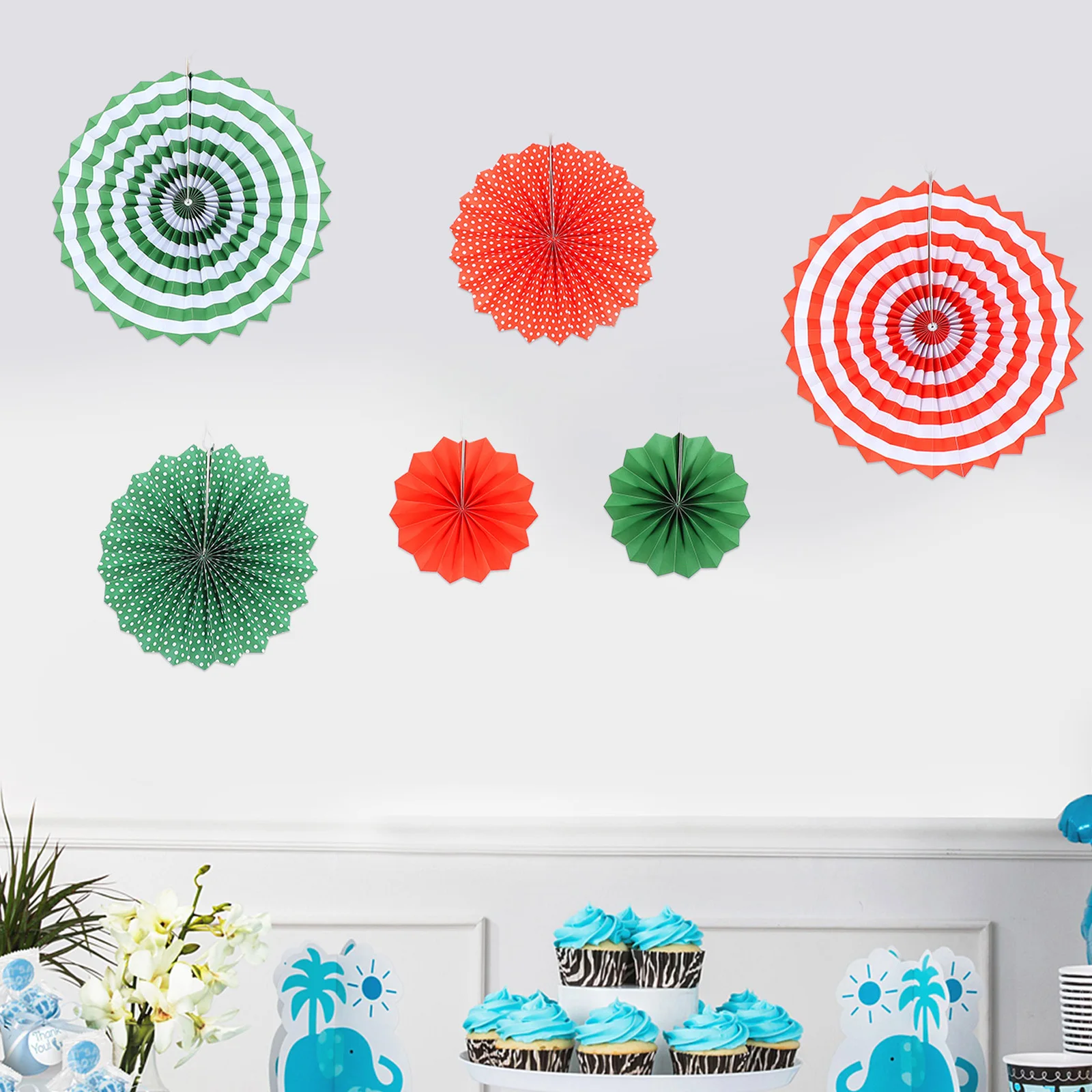 

6 pcs Fan Decor, Folding Fans For Wedding Party Supplies, Hanging Paper Fan Adornments, Decorative Paper Fans For Birthday