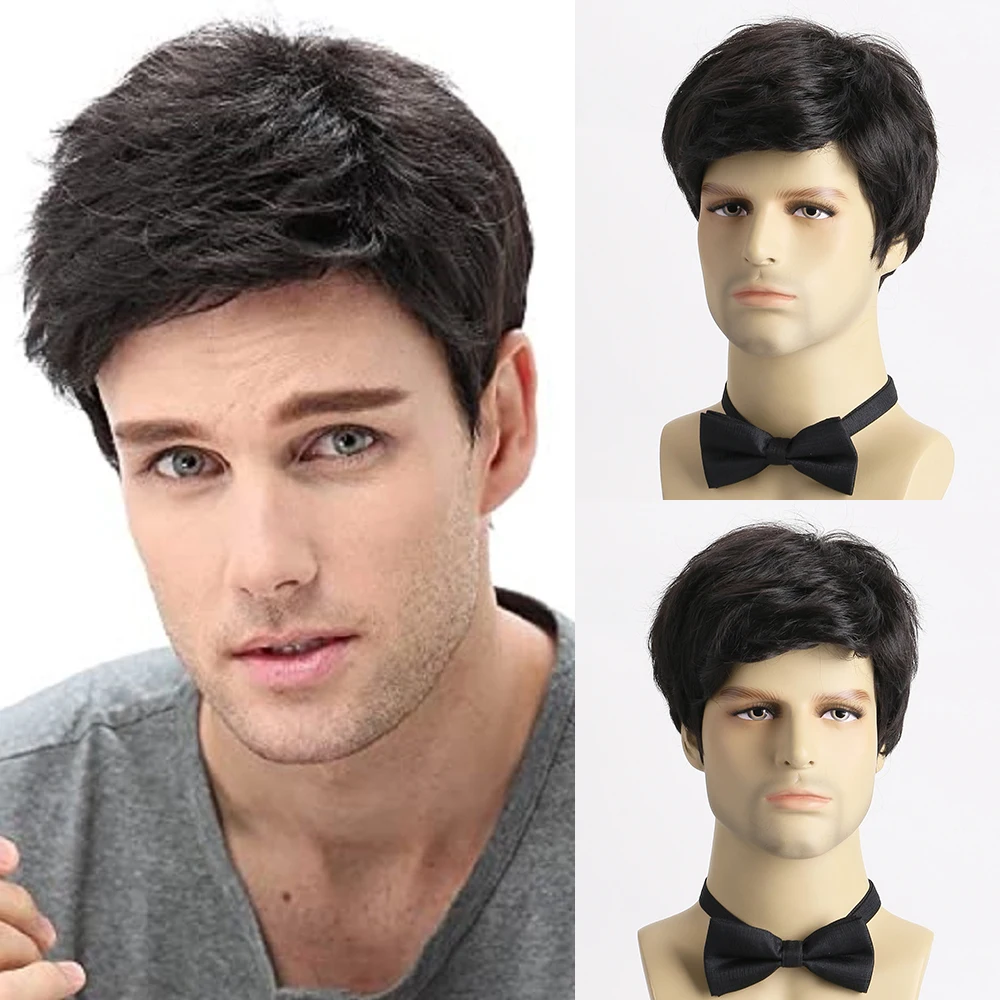 

Short Natural Curly Hair For Male Young Men Heat Resistant Fiber Synthetic Wigs