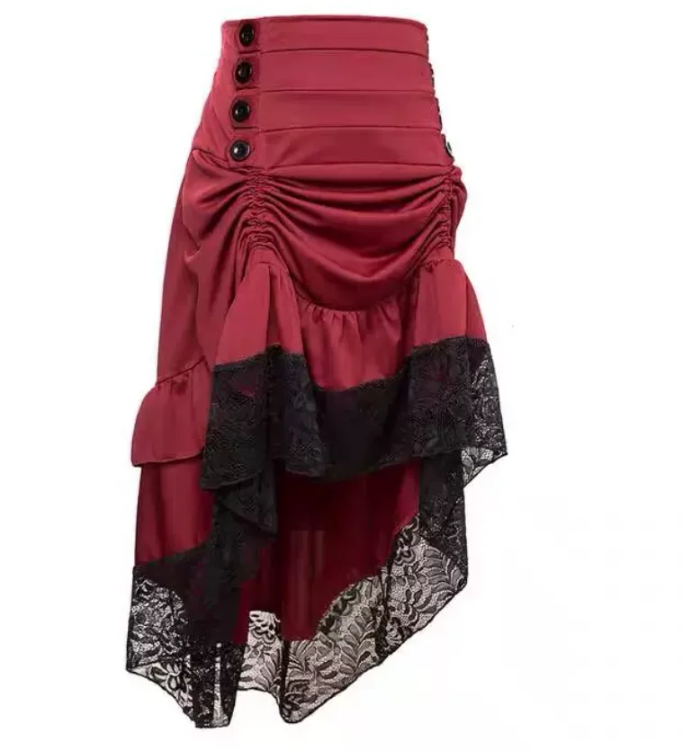 Punk Court Gothic Female Lace Splicing Long Skirt Fashion High Waist A-line Versatile Personality Irregular Cake Skirts