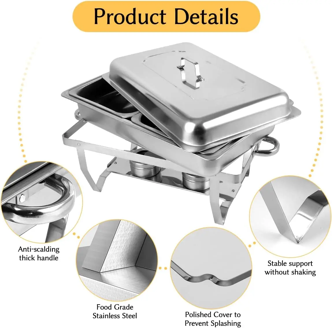 Snowtaros 4 Pack 8QT Chafing Dish Buffet Set, Stainless Steel Food Warmer Set, Rectangular Buffet Server with Tongs & Spoons for