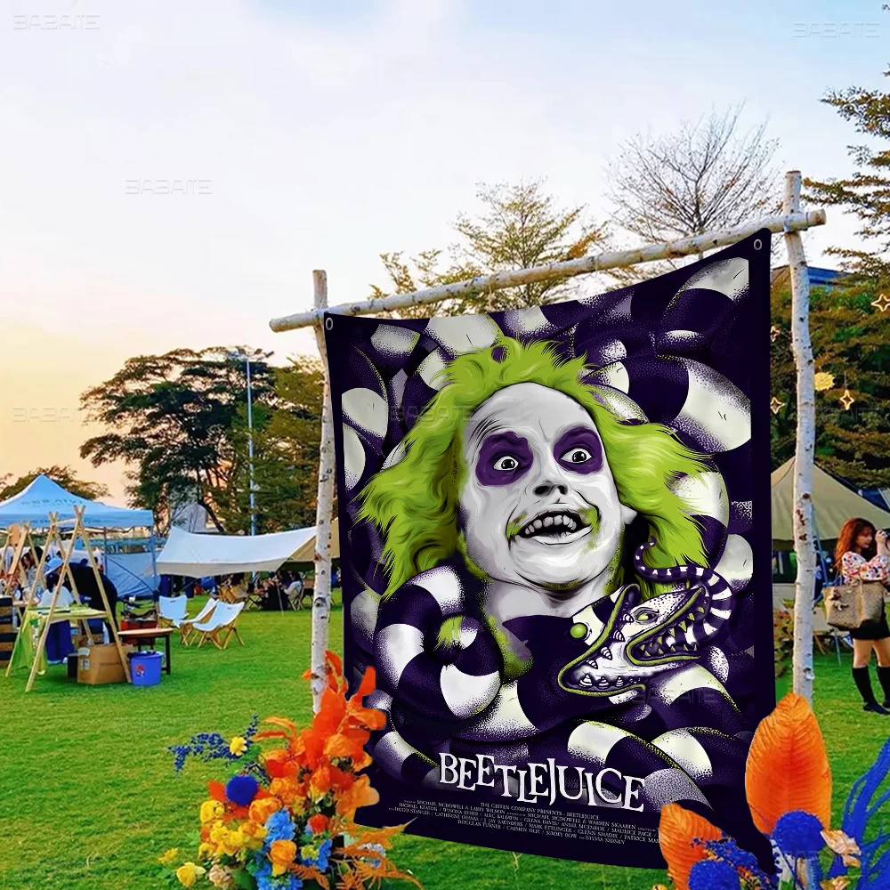 B-Beetlejuice Movie Banner Art Printing Japanese Wall Flag Anime Wall Hanging Home Decor