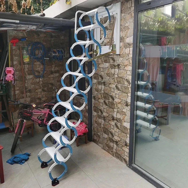 Modern Step Ladders Wall-mounted Attic Telescopic Stairs Duplex Household Folding Retractable Ladder Outdoor Platform