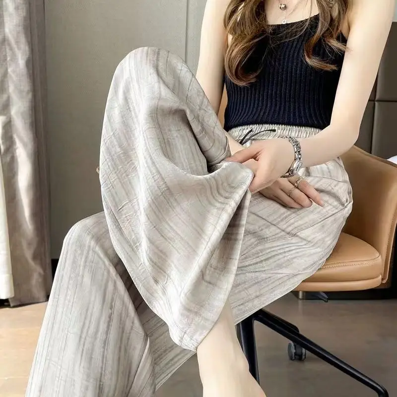 High Waist Loose Straight Pants Summer Tie Dye Drawstring Gradient Trend Wide Leg Pants Casual Fashion Women Clothing C296