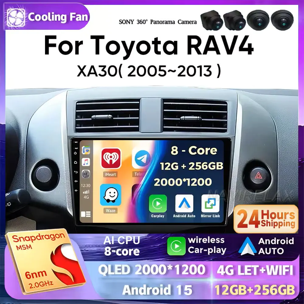 أندرويد 15 راديو السيارة السيارات لتويوتا RAV4 Rav 4 XA30 2005 2006-2013 Carplay الوسائط المتعددة مشغل فيديو DSP 48EQ الملاحة 4G WIFI #1