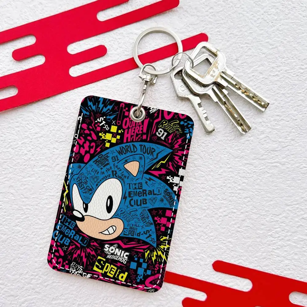 الكرتون S-Sonic 1 قطعة بو الجلود حامل البطاقة المفاتيح حلقة رئيسية قفل الباب الوصول العلامات بطاقة الهوية حالة المفاتيح بطاقة