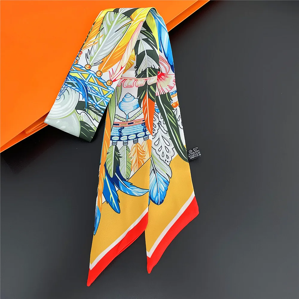 

Brand Small Scarves, Boutique Scarves, Feather Printed Silk Scarves, Women's Accessories, Printed Ribbons, Super Feel, New Style