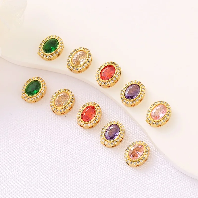 7 Pieces of Copper-gold-plated Zirconium Agate Oval Beaded Beaded DIY Bracelet Necklace Accessories Jewelry Making Materials