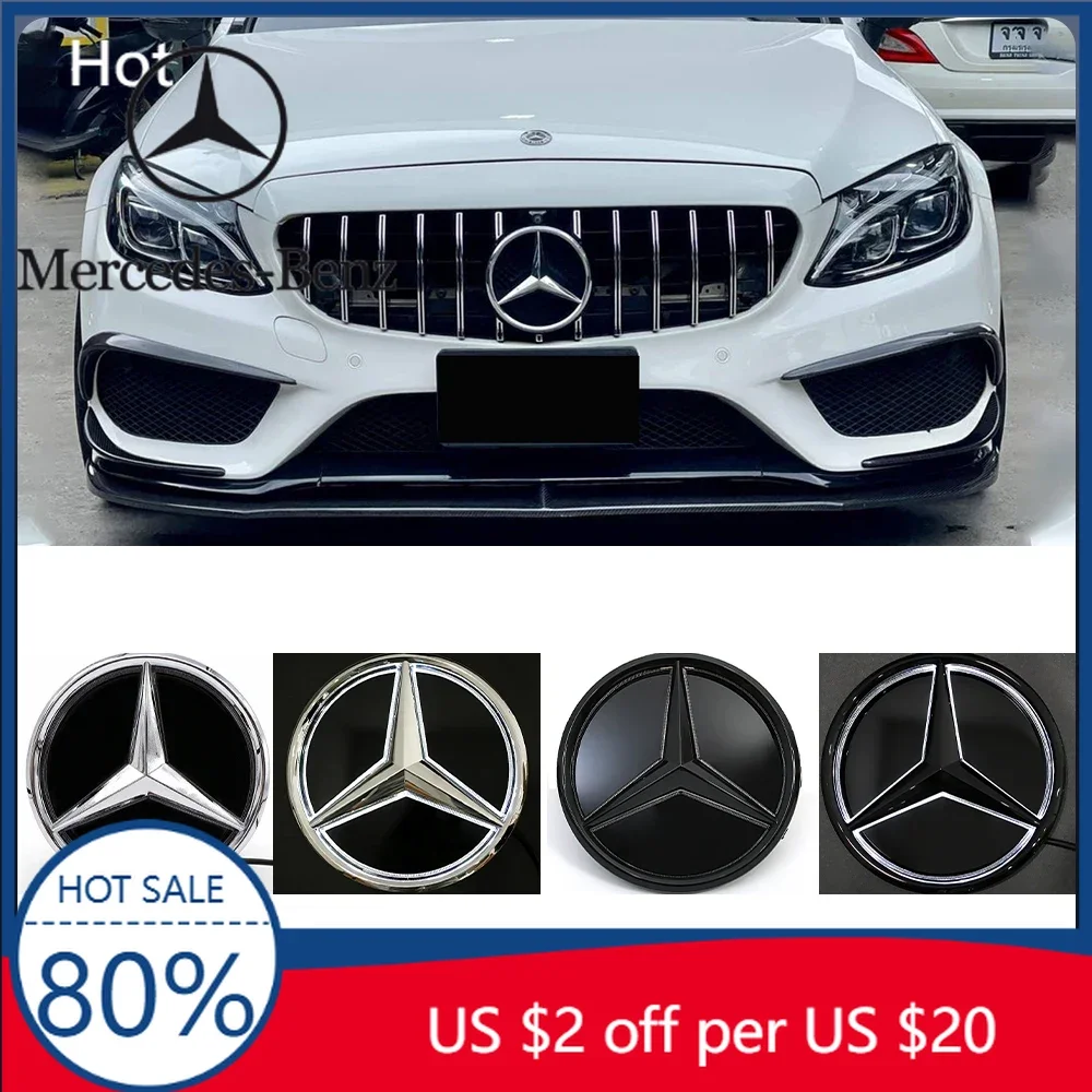 

Hot Car Sticker Silver And Black LED Mirror Emblem Light Front Grille Illuminated Logo Star Badge For Mercedes Benz A B C E S R