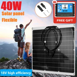 40W 18V Flexible Solar Panel Kit Complete Controller 30A Solar Panels 12V Portable Efficient Solar Cells Phone Charge Camping RV