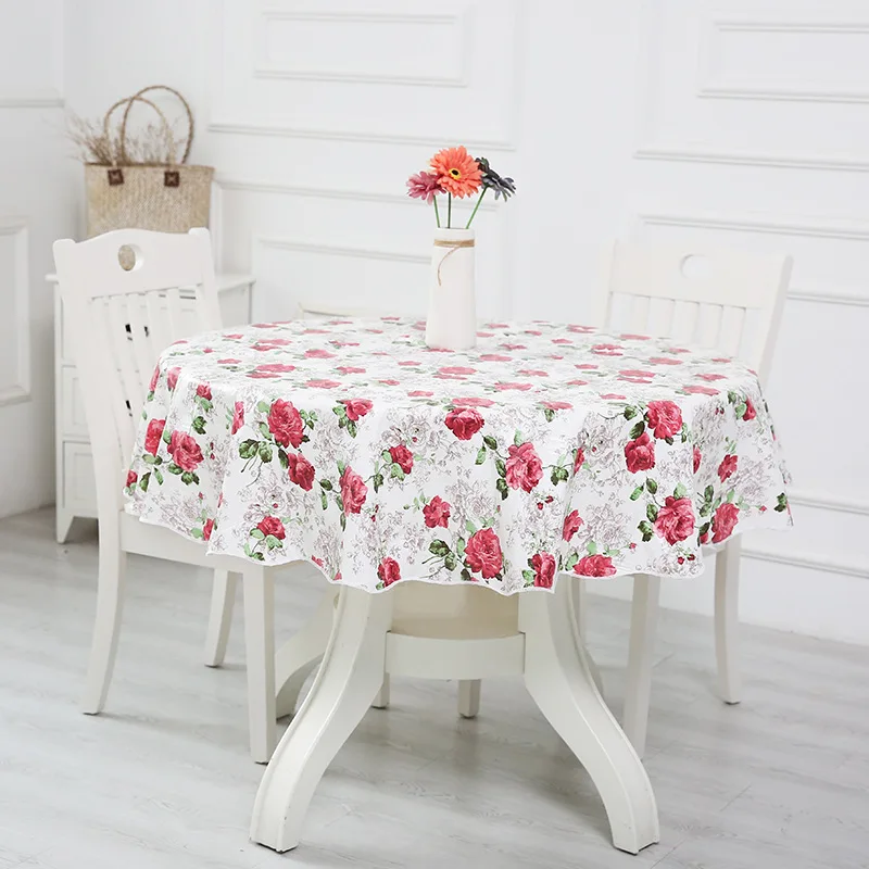 PVC Round Tablecloth Water-proof Oil-proof Table Cloth Eco-Friendly Plastic Round Table Cover Home Dining Room Decor Accessories