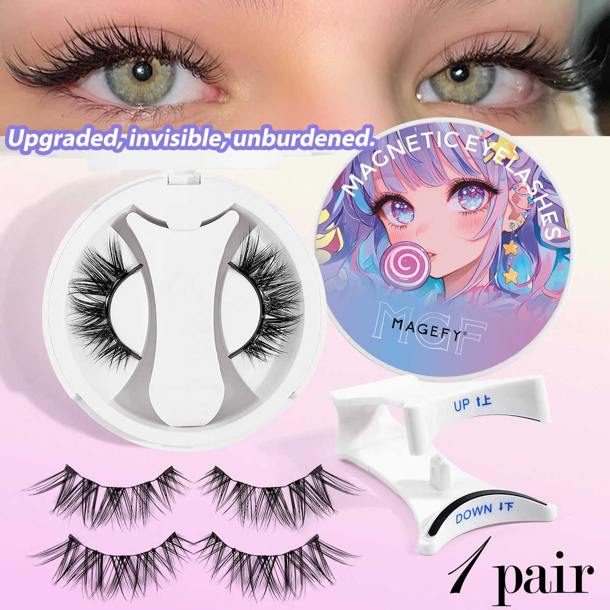 MAGEFY Magnetic Eyelashes with Applicator Boxed Glue Free Reusable Natural Cat Eye Lashes Easy to Wear and Remove for Beginner