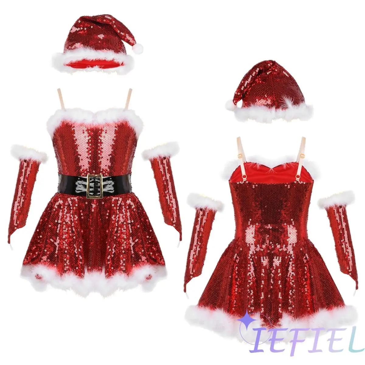 

Kids Girls Christmas Dance Costume Outfit Sequins Adjustable Spaghetti Shoulder Straps Figure Ice Skating Roller Ballet Dresses