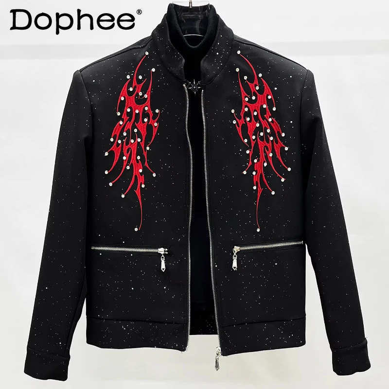 

2025 Autumn New High-End Diamond-Studded Starry Sky Jackets Men's Chic Embroidered Splicing Stylish Trendy Padded Shoulder Coats