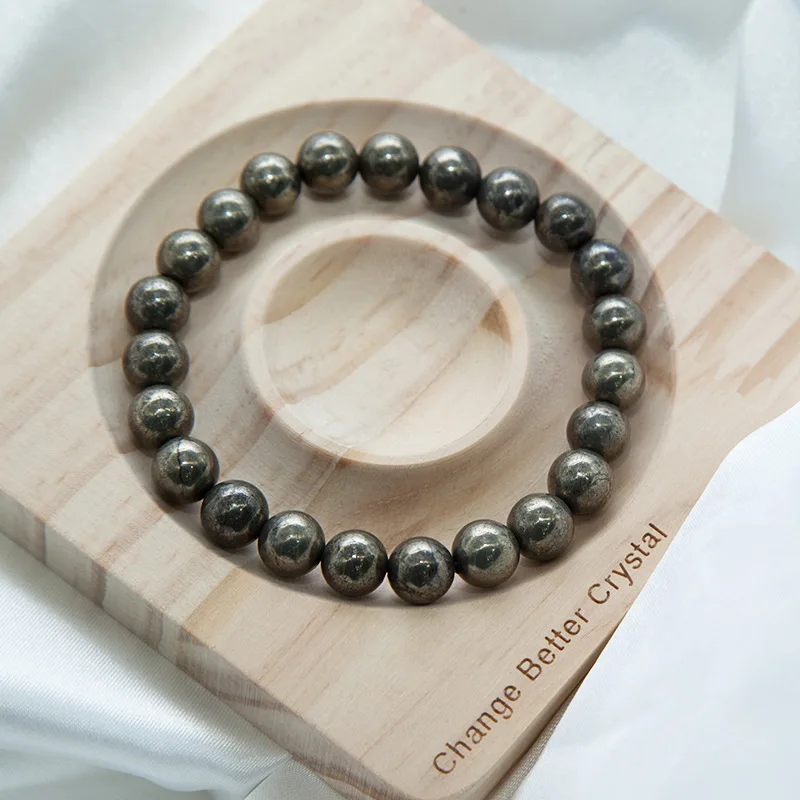 5A Natural Stone Beads Pyrite 8mm Round Beads Bracelet for Men and Women Couple's Single Circle WenPlay Hand String Fine Jewelry