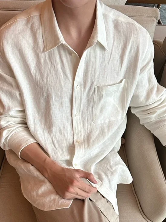 

American Sle Men's Cotton Linen Pleated irt Loose Long Sve Single ket Open Cardigan Casual Faion Workwear Trendy