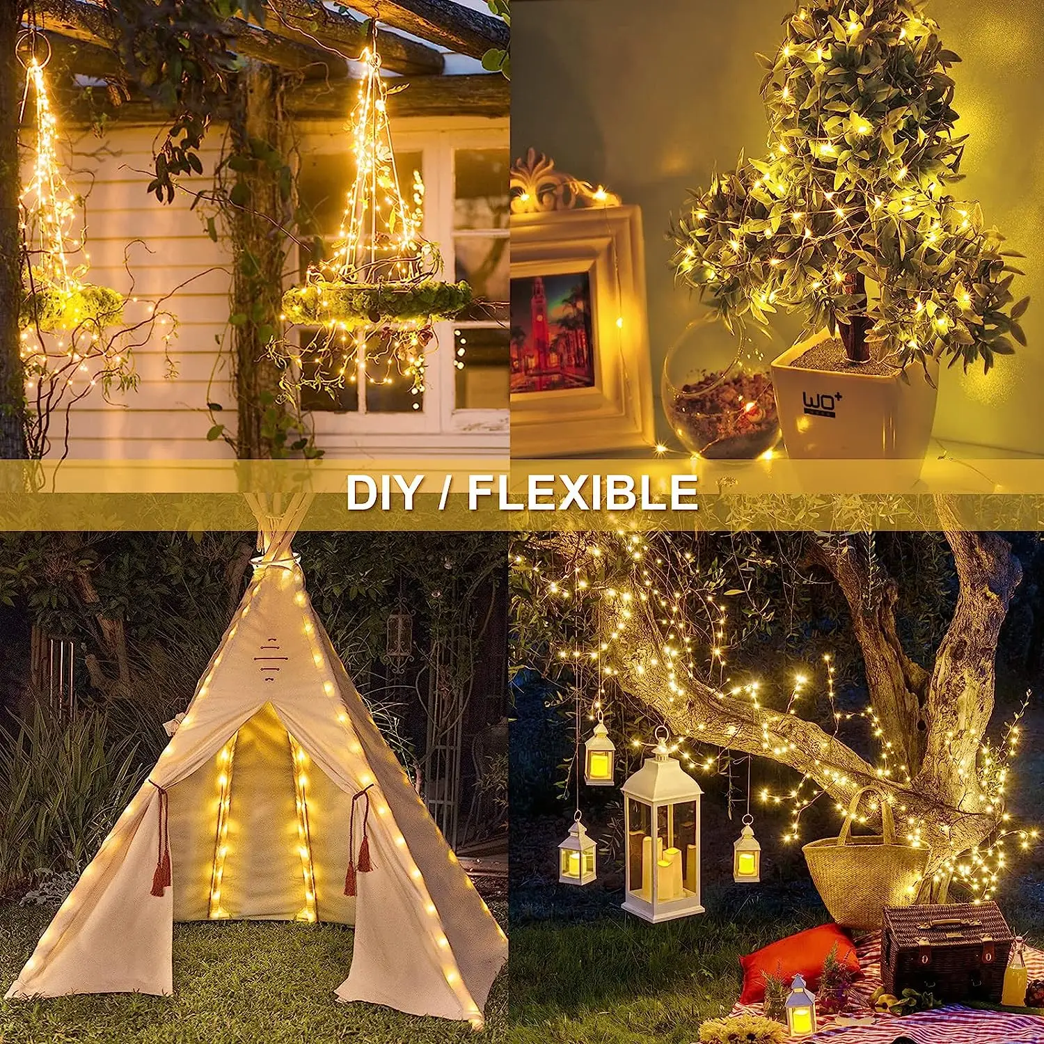 Outdoor impermeável Solar Fairy Lights, guirlanda, cobre fio da lâmpada, corda, jardim, quintal, árvore, Natal, festa, Camping, 50, 100, 200 LED