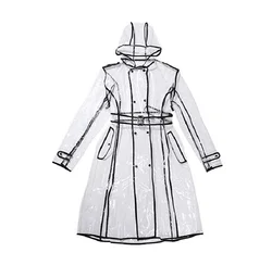 Fashion Rain Coat Jackets Hooded with Belt Waterproof Transparent Plastic Long Ladies Clear Raincoats Women Men