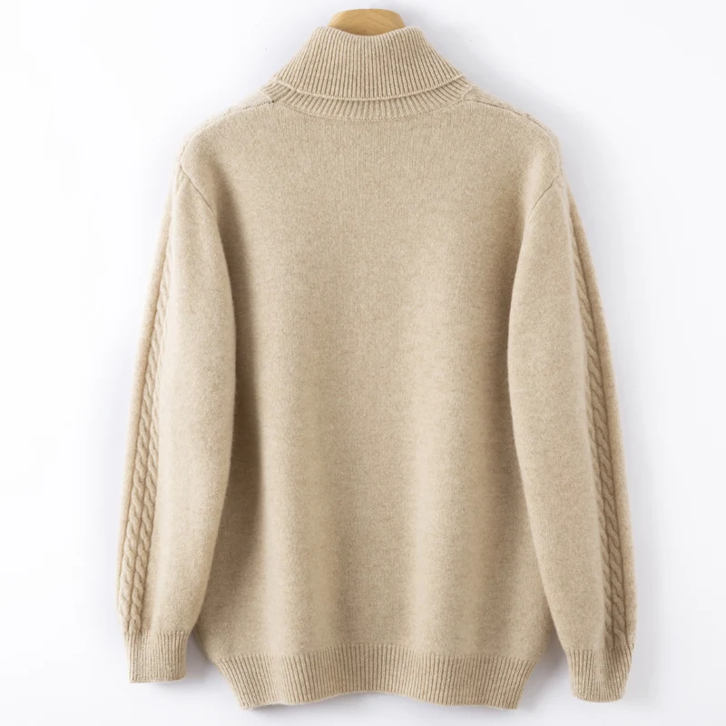 Autumn And Winter New Men's Thickened Cashmere Sweater 100% Beautiful Wool Knitted Top Casual Large High Reverse Collar Pullovre