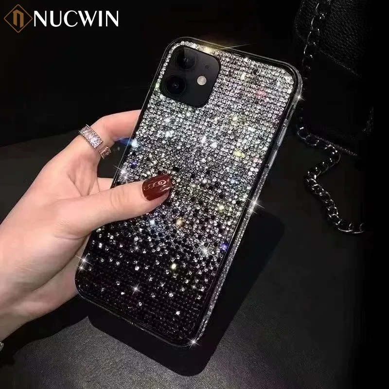 Image of Luxus Bling Full Shinny Diamond Lanyard Hülle für iPhone 16 15 14 13 12 11 Pro Max 16 Plus X XR XsMax Armband Glitzer Cover