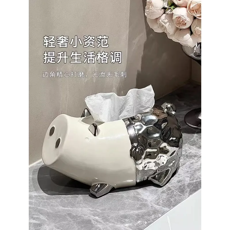 Creative cute cartoon pig ceramic tissue box living room coffee table luxury modern online celebrity decorative paper box orname