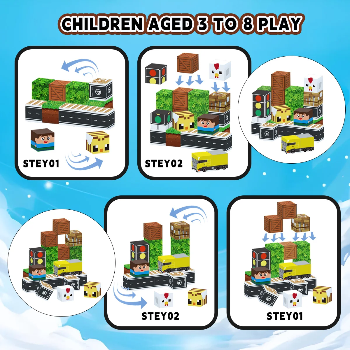 Conjunto de blocos magnéticos de caixa de ferro, ímãs empilhados de floresta de cidade infantil, brinquedos livremente construídos, brinquedos sensoriais de quebra-cabeça infantil