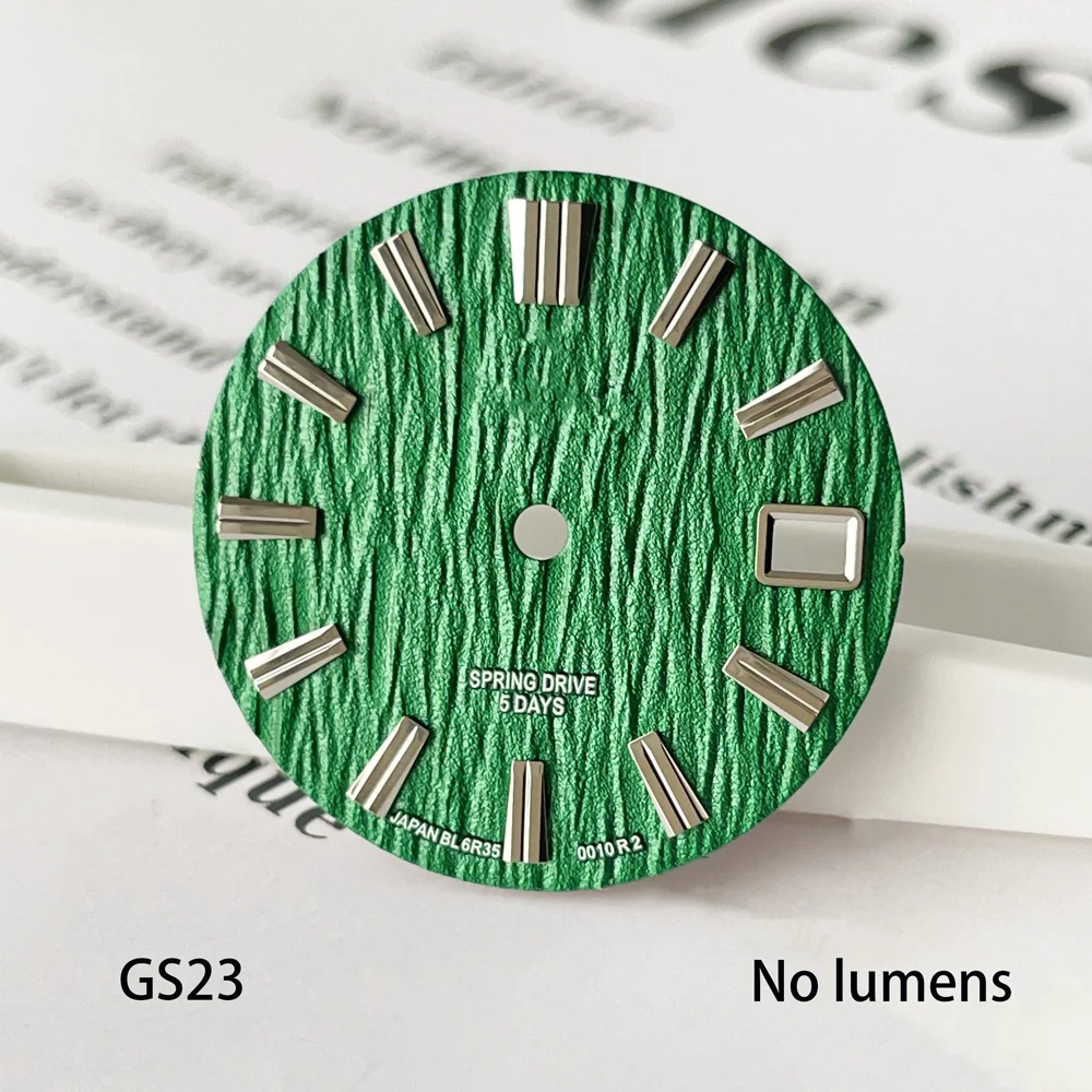 Mostrador não luminoso com logotipo gs de 28.5mm, padrão de floresta de bétula, adequado para movimento nh35/36, acessórios de relógio com mostrador slgh005g