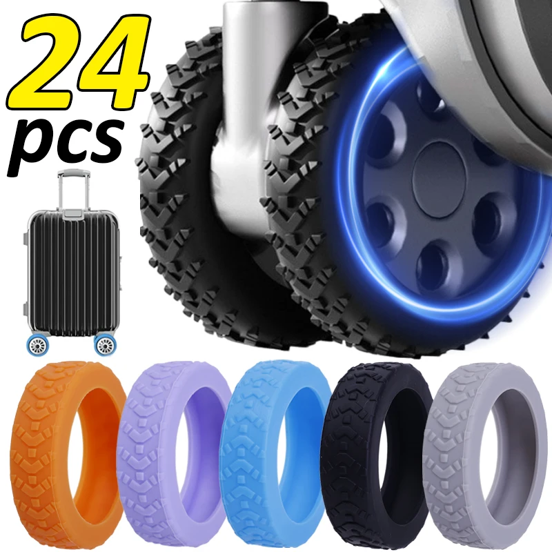 24/4PCS Rolling Luggage Wheel Protecter Reduce Noise Trolley Case Wheels Guard Cover Silicone Caster Sleeve Suitcase Accessories