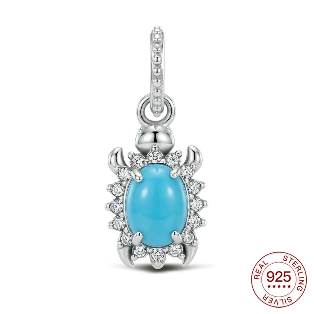 925 Sterling Silver Turtle Dangle Charm with Blue Opal