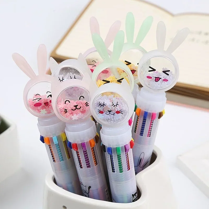 Ten-color Ballpoint Pen Korean Stationery Cute Pens Novelty Cartoon Pens Black Ink Signature Gel Pen Office Accessories